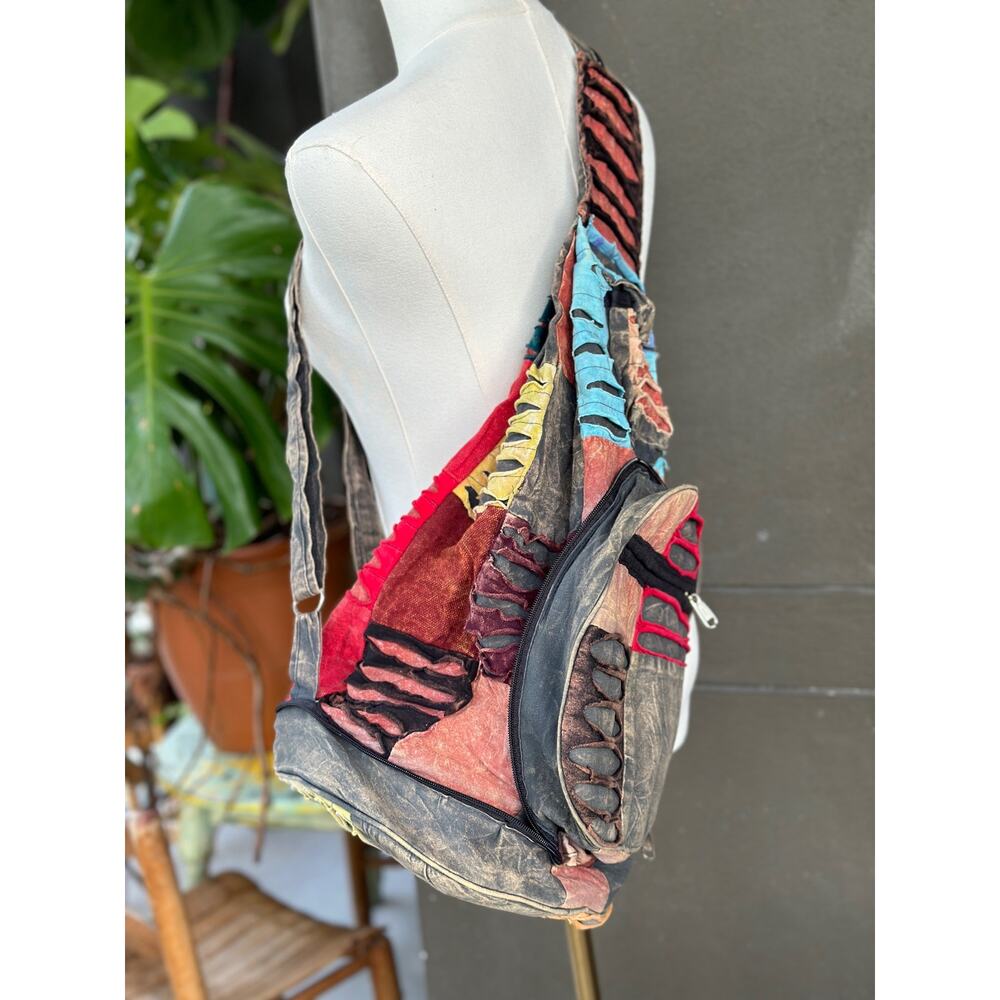 Hobo Patch Cutting Crossbody Backpack Rucksack Outdoor Boho Hippie Ethnic Hiking - Picture 2 of 9